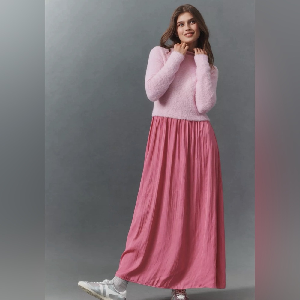 The Thea Long-Sleeve Eyelash Twofer Sweater Dress - Size L